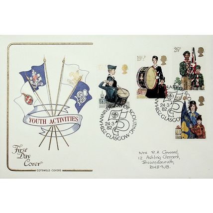 1982 Youth Activities, 75th Anniversary Of Scouts Glasgow Postmark, Cotswold FDC