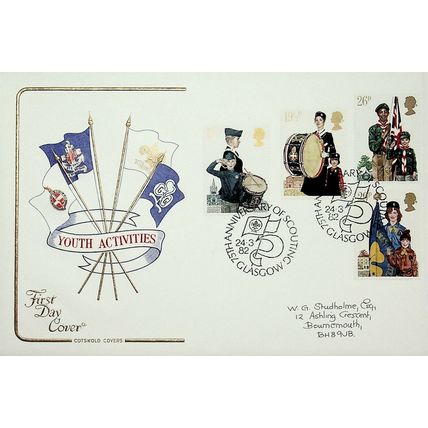1982 Youth Activities, 75th Anniversary Of Scouts Glasgow Postmark, Cotswold FDC