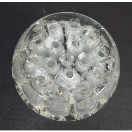 Vintage Large Clear Glass 16 Hole Rimmed Domed Footed Flower Frog