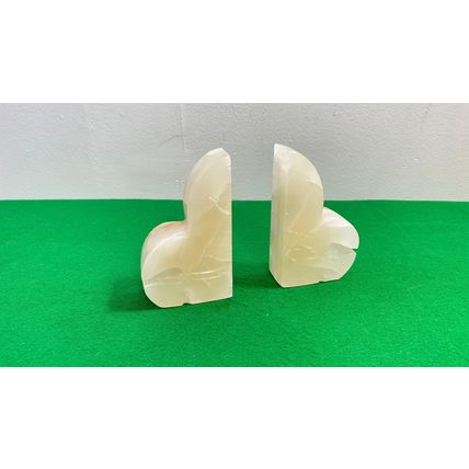 Vintage White Wedge Marble Bookends, set of 2, Bookshelf Decor, Natural stone, O