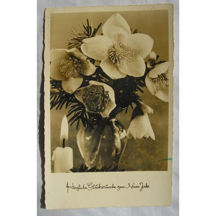 vintage German Greetings Card, Flowers, wavy edge