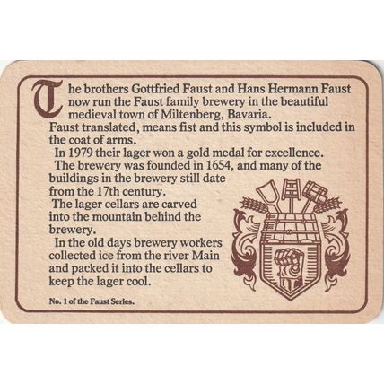 BEER MAT - FAUST UK - PILSENER LAGER - (Cat No 005) - (1980)