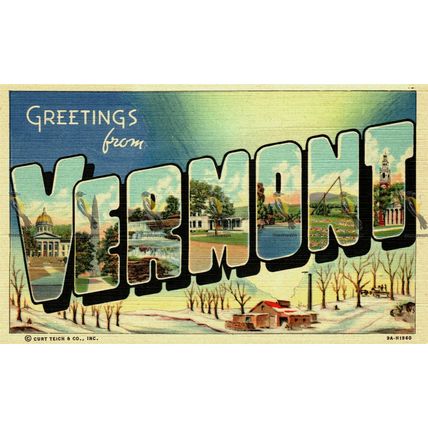 Greetings From Vermont, USA, Art Colortone Curteich Postcard, 1940/50s