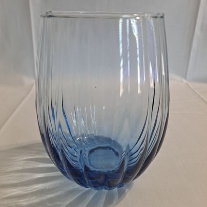 RIBBED BLUE Stemless Wine Glasses Cocktail Water Juice Tumblers Goblet Drink