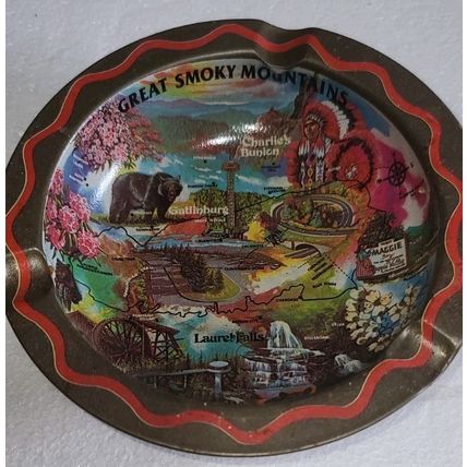 VTG Great Smokey Mountains Souvenir Ashtray MCM Decor Tennessee North Carolina