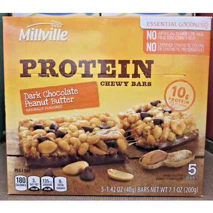 Millville Protein Chewy Bars Dark Chocolate Peanut Butter Bundle 7.1oz 200g