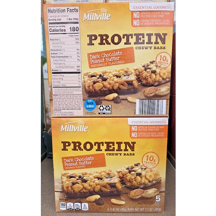 Millville Protein Chewy Bars Dark Chocolate Peanut Butter Bundle 7.1oz 200g
