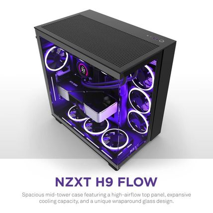 NZXT H9 Flow Dual-Chamber ATX Mid-Tower PC Gaming Case – High-Airflow Perforated