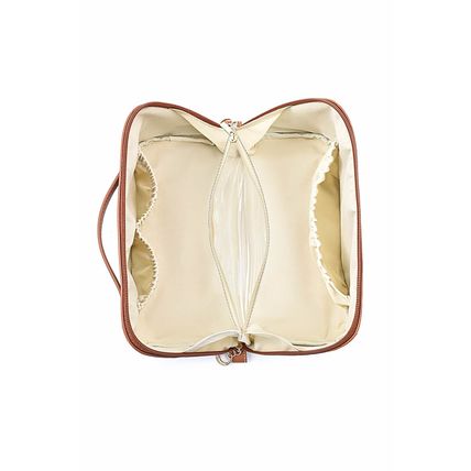 Light French Beige Geometric Braided Print Makeup Bag with Handle