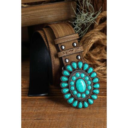 Light Blue Western Turquoise Decor Retro Wide Belt