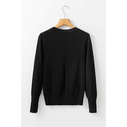Black Solid Color Slim Fit Lightweight Crew Neck Sweater