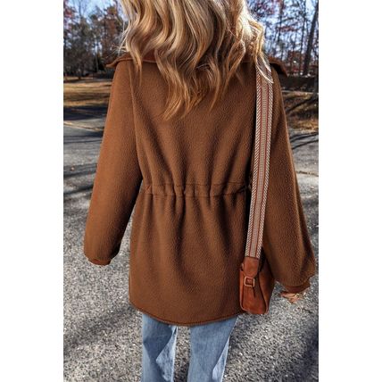 Brown Half Zip Fleece Pullover Sweatshirt