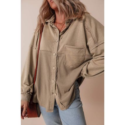 Goat Mineral Wash Textured Patchwork Loose Fit Shacket