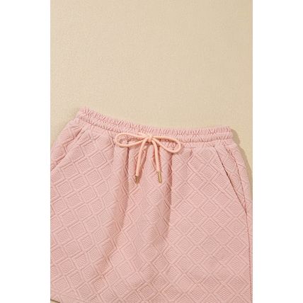 Light Pink Striped Collared Zip up Textured Skirt Set