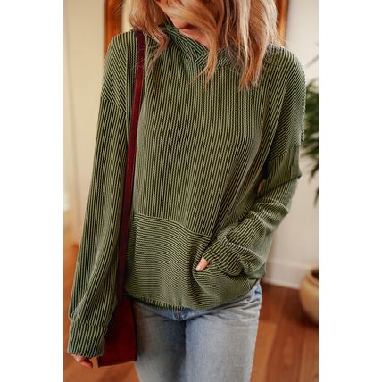 Jungle Green Twisted Rib Texture Solid Hoodie