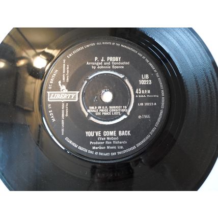 7" 1966. PJ PROBY.YOU'VE COME BACK.LIB 10223. IT AINT NECESS. EXCELLENT