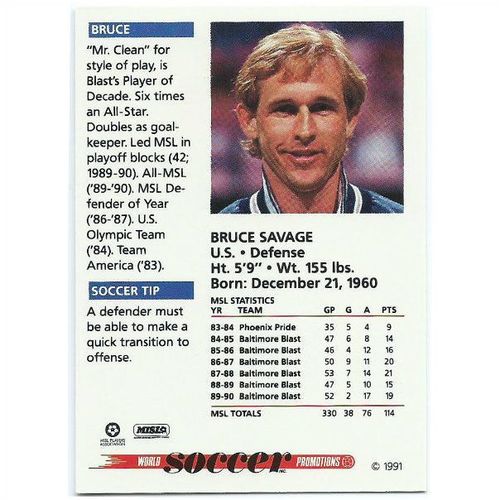 1991 Soccer Shots MSL - #053 - Bruce Savage