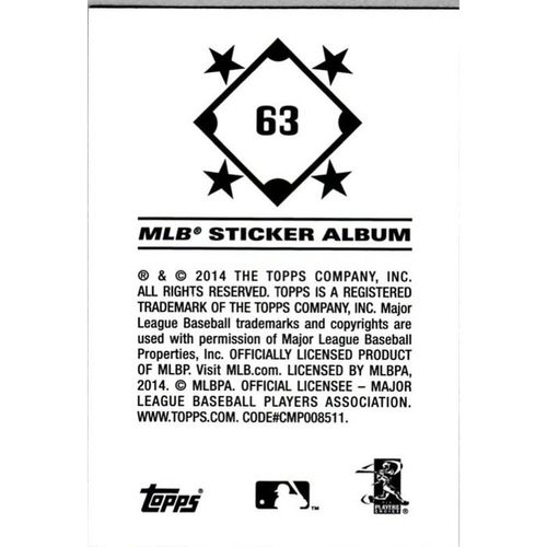 2014 Topps MLB Sticker Collection - #63 - Slider Cleveland Indians Mascot