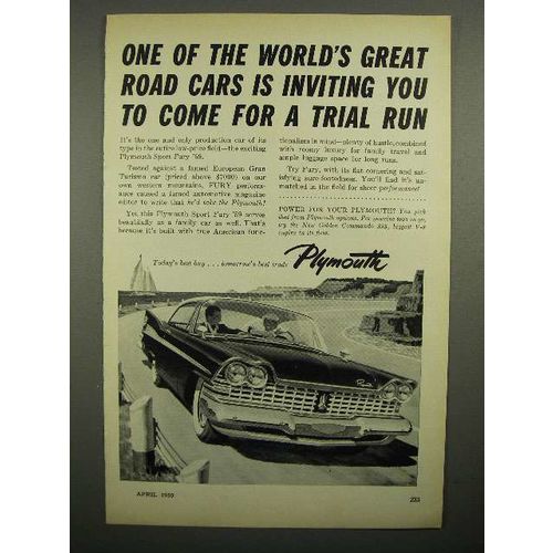 1959 Plymouth Sport Fury Car Ad - Trial Run!