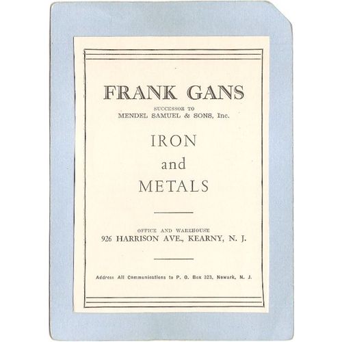 New Jersey Kearny Ad from Magazine Frank Gans Iron & Metals 926 Harrison A~3311