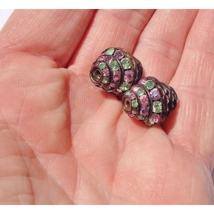 2 Bicone Pink Green Rhinestone Beads 18mm Accent Piece bd007