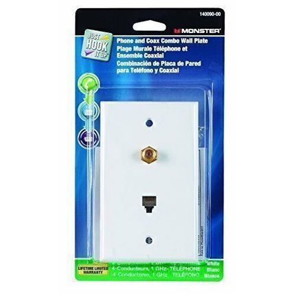 Monster Cable Phone/Coax Combo Wall Plate 4 Conductor White Carded