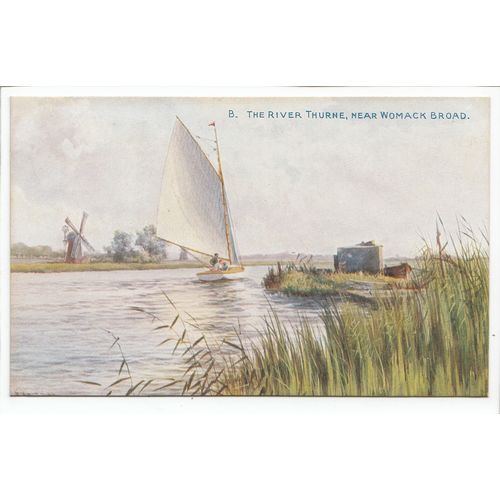 The River Thurne Near Womack Broad Norfolk Art S J Batchelder Postcard