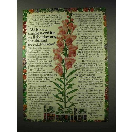 1978 Scotts Grow Fertilizer Ad - Flowers, Shrubs, Trees