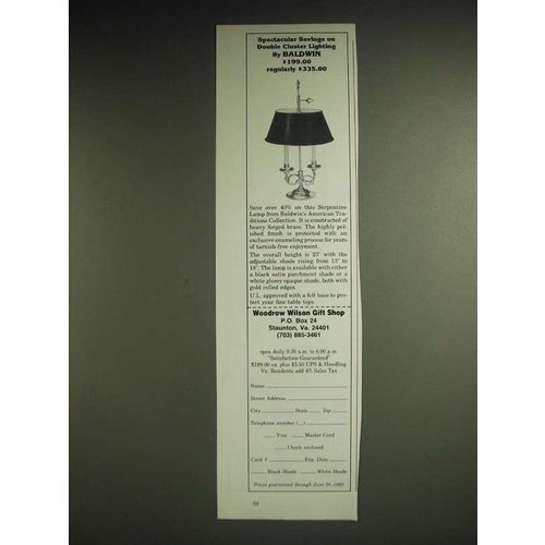 1985 Woodrow Wilson Baldwin Double Cluster Lighting Ad - Spectacular savings