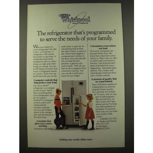 1986 Whirlpool Serva-Door Refrigerator Ad - Serve The Needs of Your Family