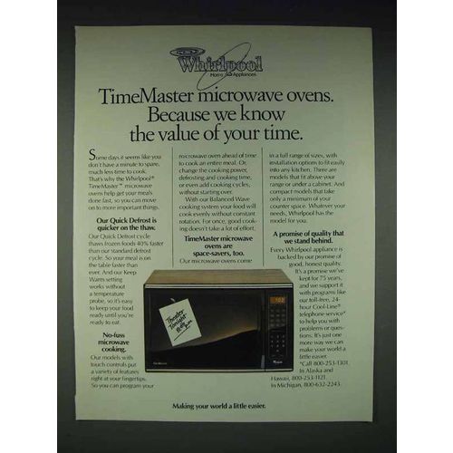 1986 Whirlpool TimeMaster Microwave Oven Ad