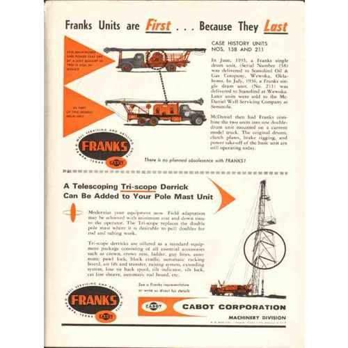CABOT CORP 1962 Franks Well Service Stanolind Oil Gas Co vintage ad