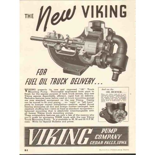 VIKING PUMP COMPANY 1937 fuel oil truck delivery industry vintage ad