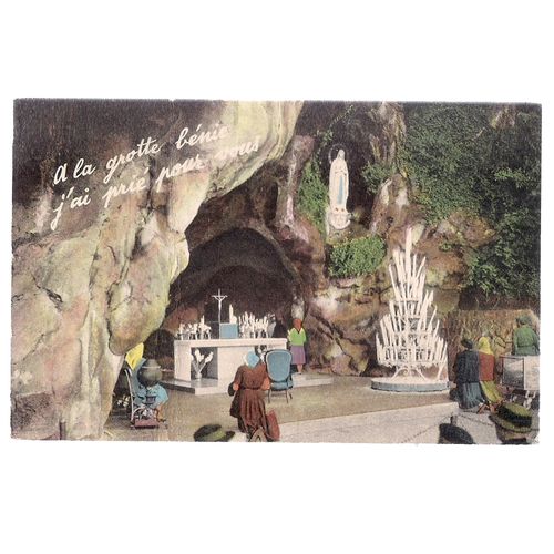 THE MASSABIELLE GROTTO, LOURDES, FRANCE used postcard 1965 postmark =