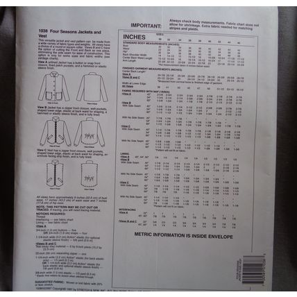 Ann Person Pattern 1038 Four Season Jacket Bust 30-46 Sewing