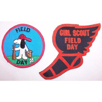 Lot of 2 Vintage 70's Girl Scout Field Day Patches, Baseball, Help?
