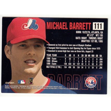 2000 Skybox Dominion baseball card 111 Michael Barrett