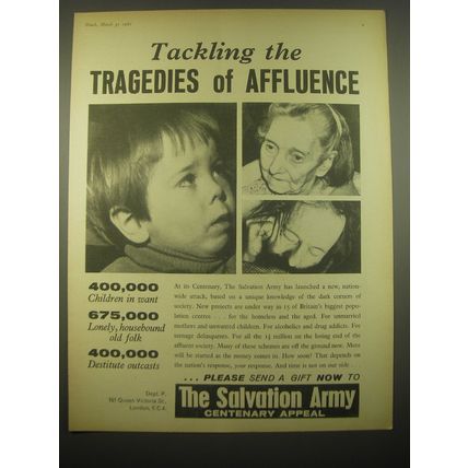 1966 The Salvation Army Ad - Tackling the tragedies of affluence