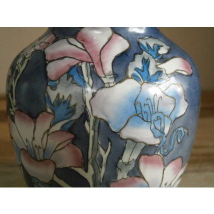 Blue & Pink Oriental Design Hand Painted Floral Vase