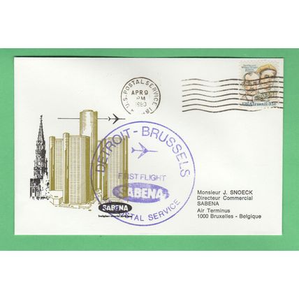 Sabena Detroit - Brussels 1980 first flight cover USA Belgium aviation FFC FDC