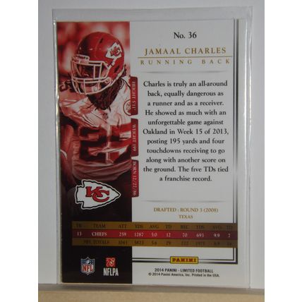 2014 Panini Limited JAMAAL CHARLES (Chiefs) Silver Spotlight #36 38/49
