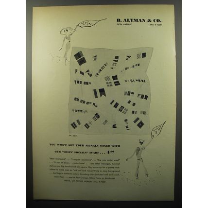 1950 B. Altman & Co. Ships Signals Scarf Ad - You won't get your signals mixed