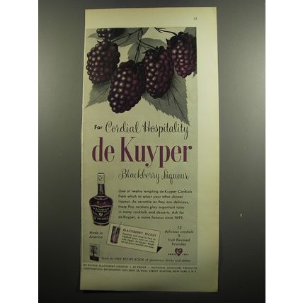 1951 de Kuyper Blackberry Liqueur Ad - For Cordial Hospitality choose de Kuyper