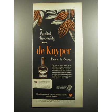 1951 de Kuyper Crme de Cacao Ad - For Cordial Hospitality choose de Kuyper
