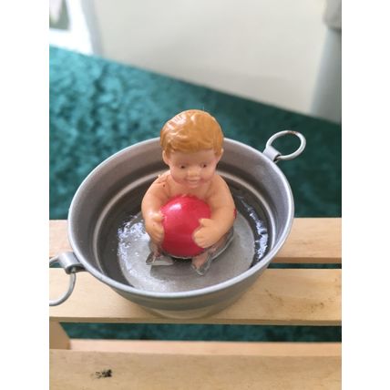 Baby in a Tin Bath with Red Ball 1:12th Dolls House Miniature
