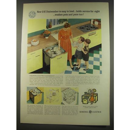1956 General Electric Dishwasher Ad - New G-E Dishwasher is easy to load