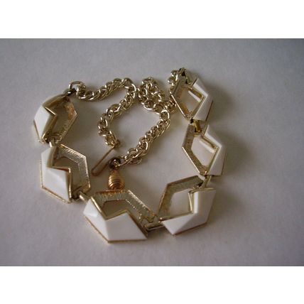 Vintage Jewelcraft Necklace White Thermoset Geometric Panels 1950's Coro