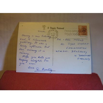 DEAN CASTLE, KILMARNOCK, Ayrshire used postcard by E T W Dennis 1987 pm #