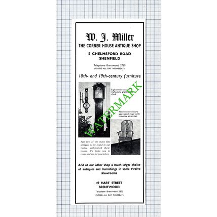 W J Miller The Corner House Antique Shop Shenfield Essex Advert - 1969 Cutting