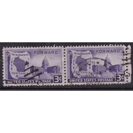 United States 1948 Wisconsin Statehood 3c pair Fine Used SG 954 VGC